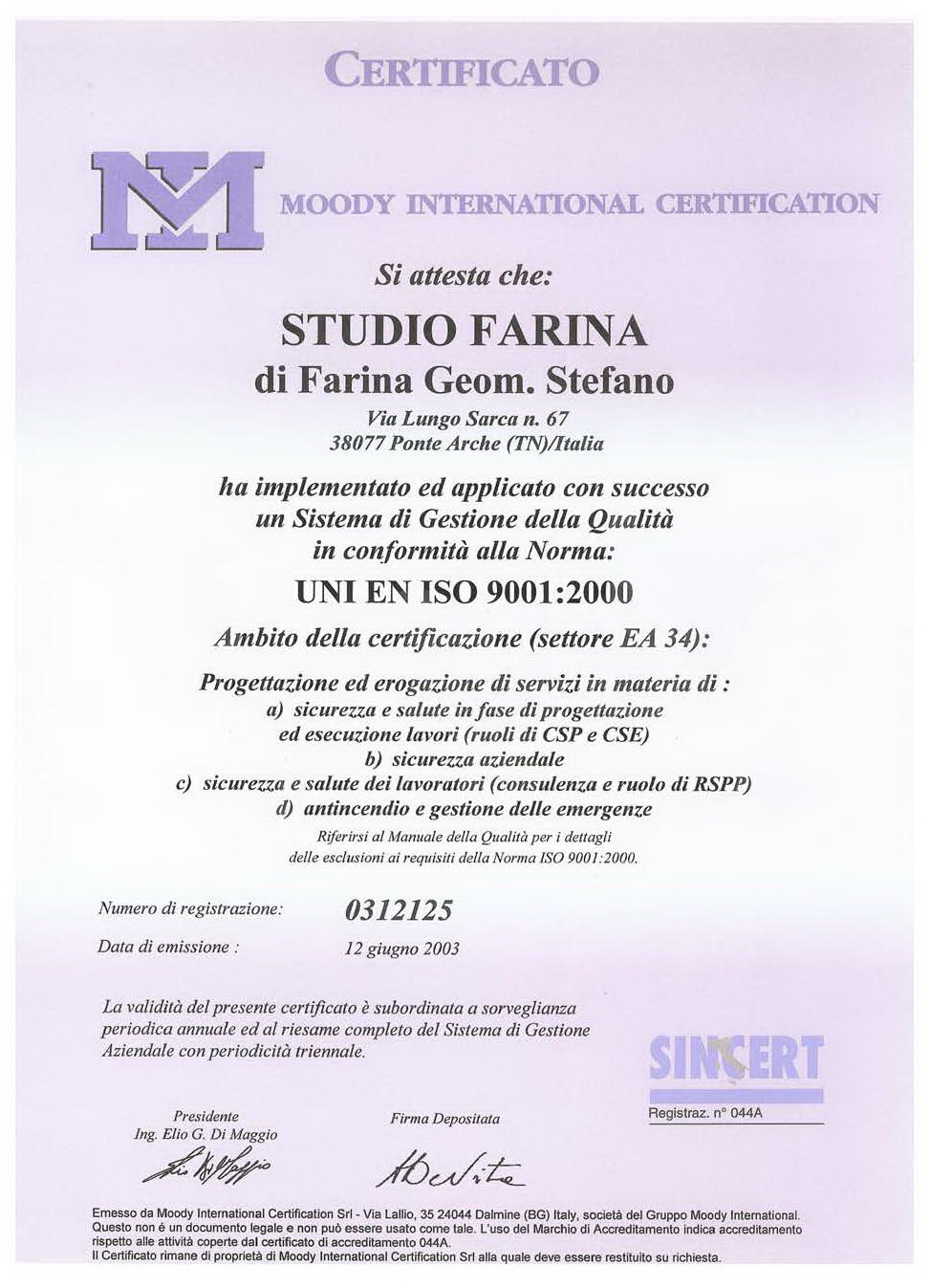UNI EN ISO 9001 SICUREZZA CANTIERI